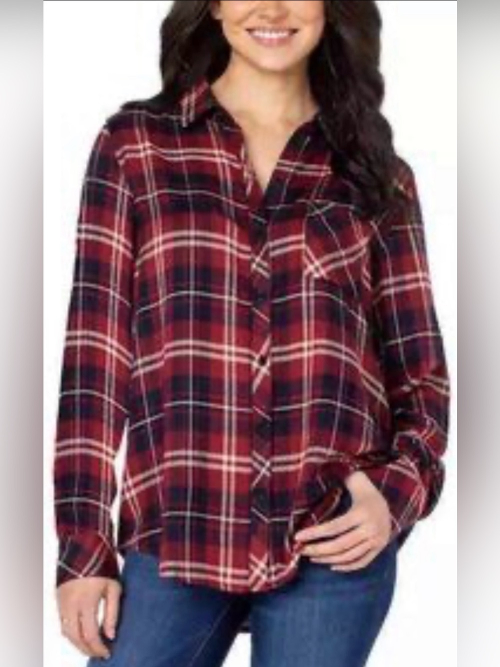 Well Worn Women's Long Sleeve Button Down Shirt Indigo Raspberry SIZE MEDIUM